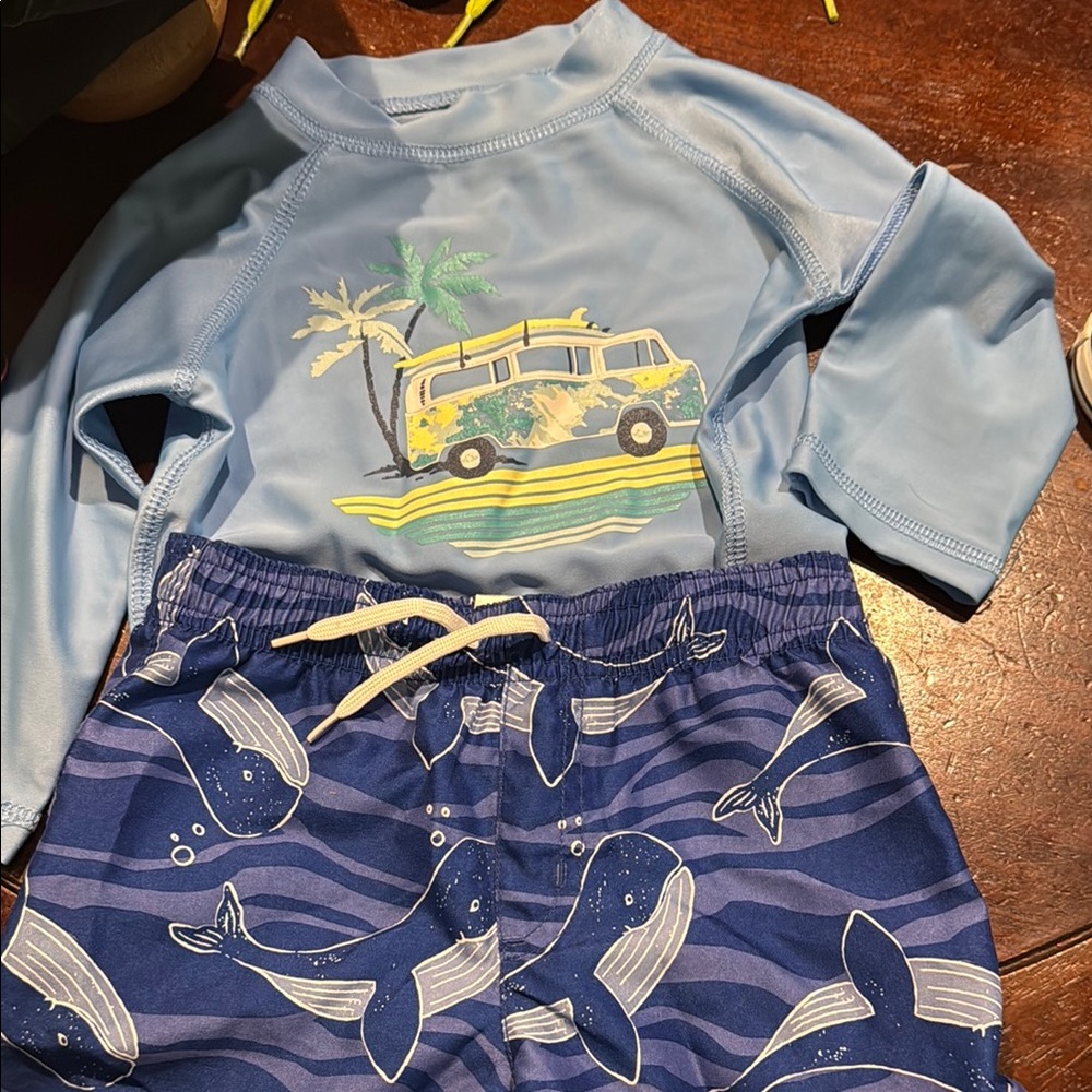 Gymboree Blue Rashguard with Surf Van Design